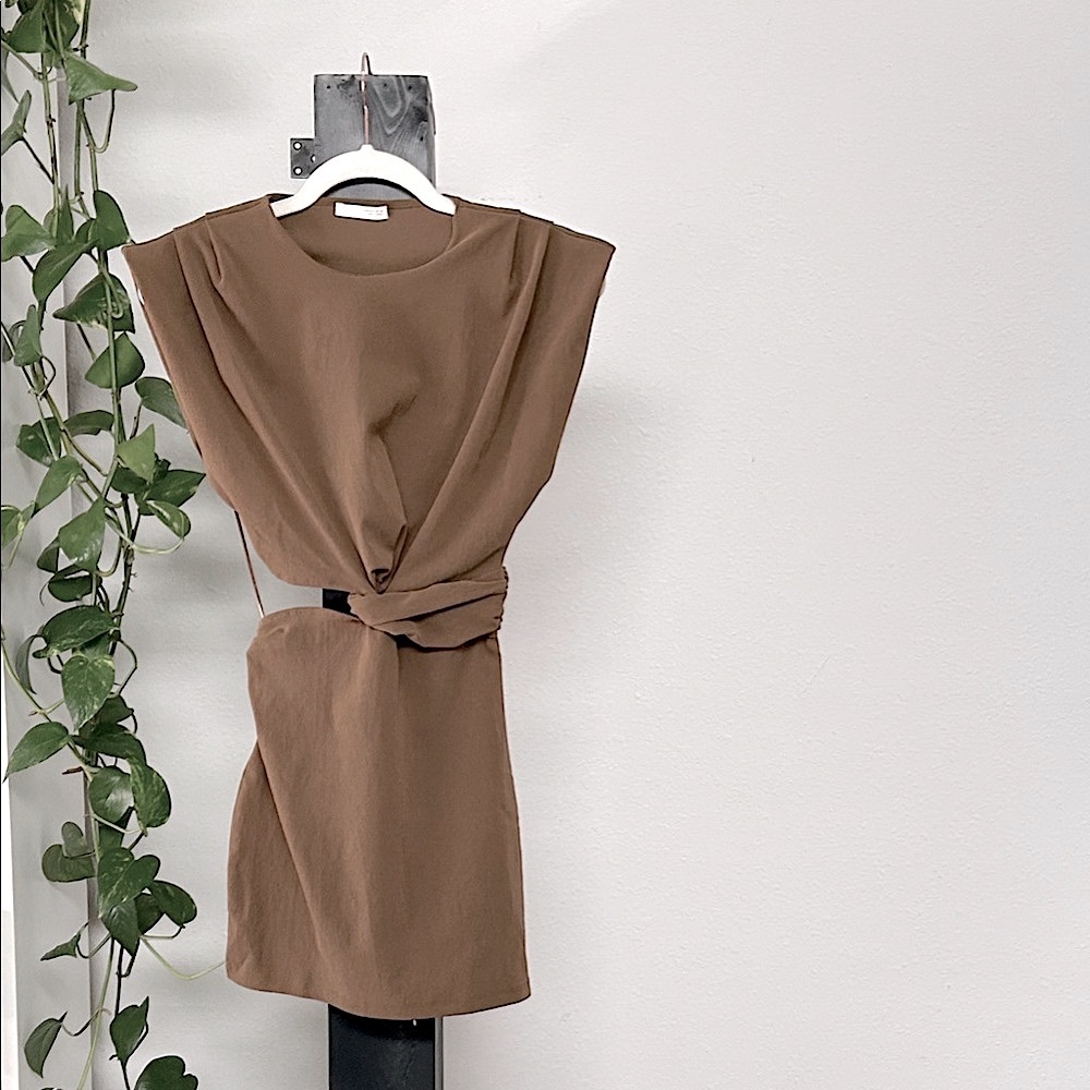 Zara Crepe Cutout Dress. (Taupe) - Picture 2 of 6